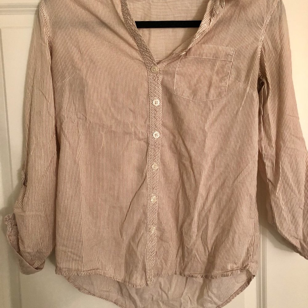 Forever 21 Tan & White Stripped Button Down